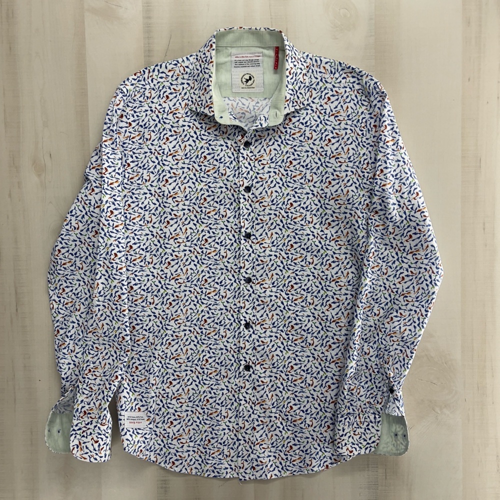 A FISH NAMED FRED casual printed koi button down shirt casual work travel